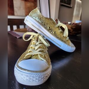 Glitter Gold Low Top Converse Girls Size 13